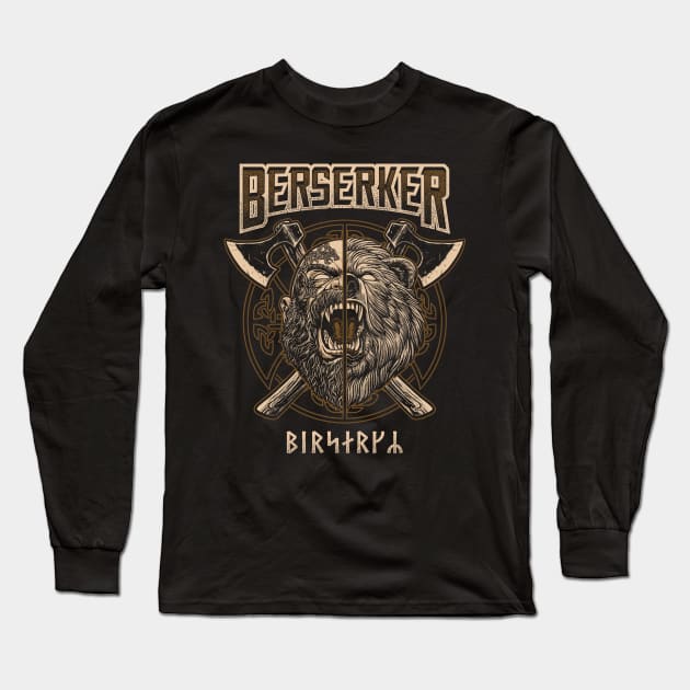 Berserker Norse Viking Pagan Bear Warrior Long Sleeve T-Shirt by Blue Pagan